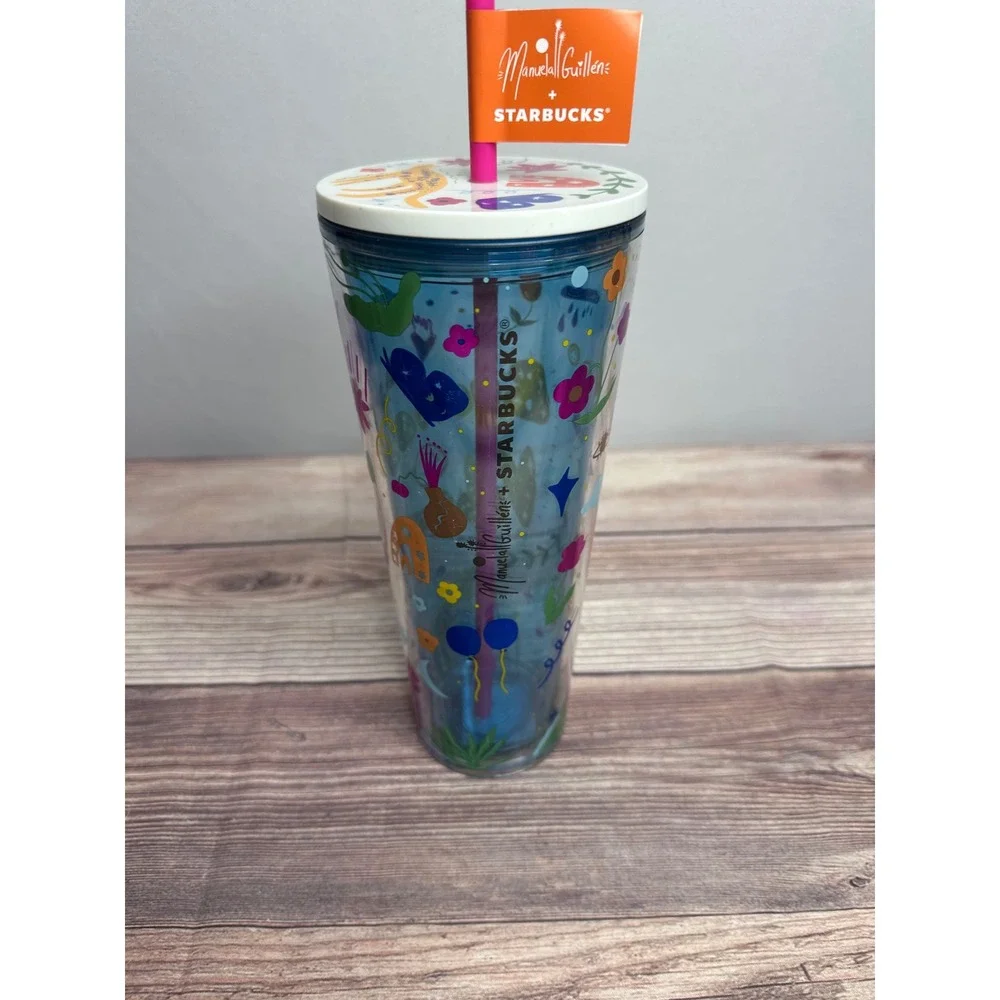 Starbucks Tumbler Mandala Guillen 24oz Cold Cup Straw Lid Summer Fun Collection‎